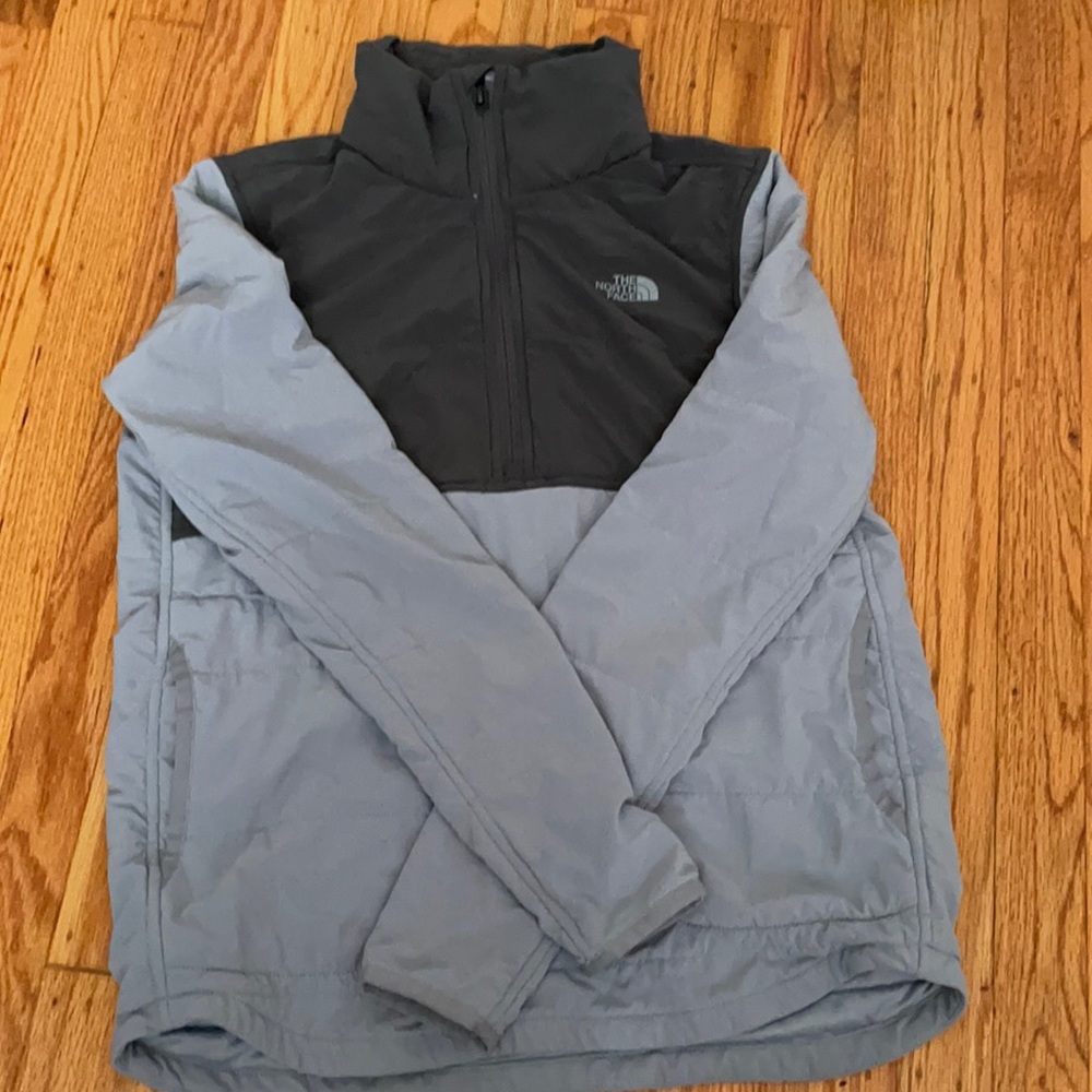 The North Face blue and gray 1/4 zip cozy pullover sweatshirt